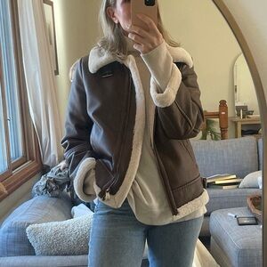 Brown Faux Shearling Lined Faux Leather Jacket from Ralph Lauren